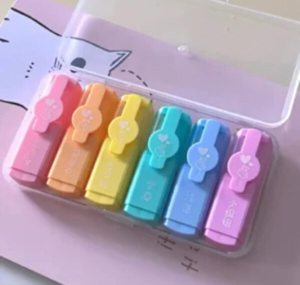 Mini Highlighter Set 6-Piece with Portable Storage Case