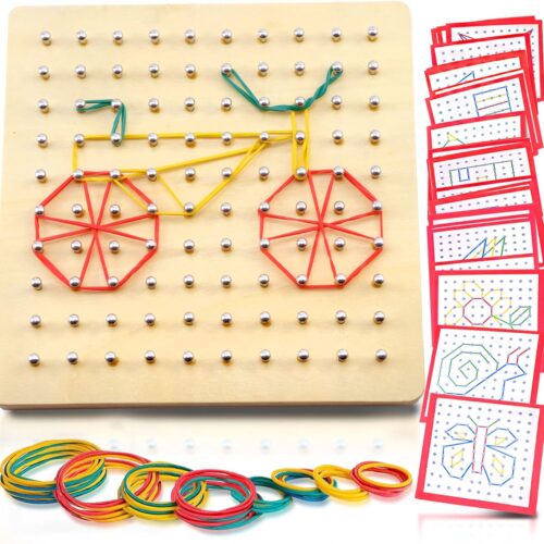 Wooden Geoboard with Rubber Bands Educational Toy