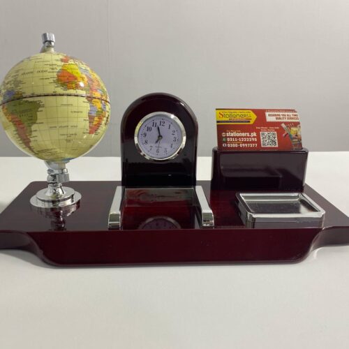 Wooden Desktop Organizer with Globe – Elegant Office Stationery Set, Pen Holder, Card Slot & Mini Globe for Stylish Desk Décor and Organization – Ideal Gift for Professionals & Executives