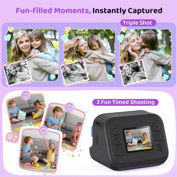 Instant Print Camera for Kids, Birthday Gifts for Girls and Boys Ages 3-12 - 1080P Video Camera for Kids, Gift Ideas for Boys Ages 3 4 5 6 7 8 9 10 11 12 -(Black)